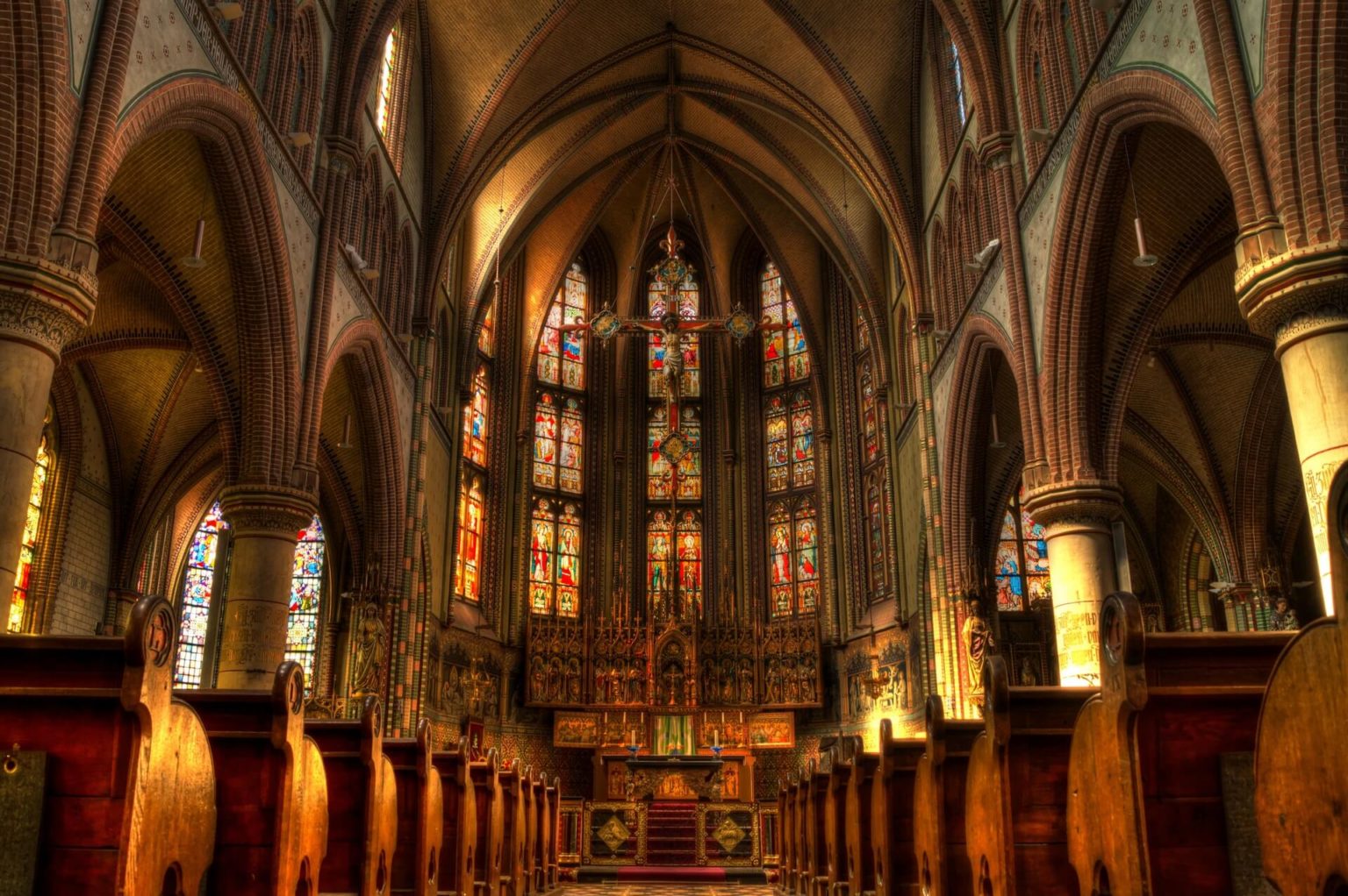 a large church with many candles